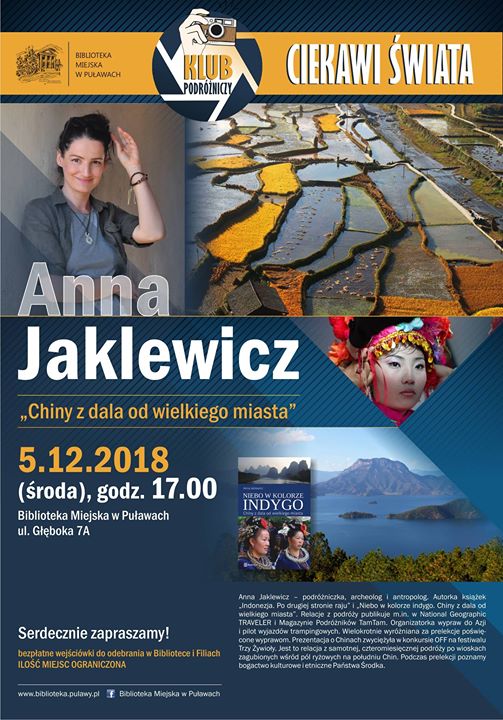 Biblioteka Miejska w Puławach zaprasza 5 grudnia na spotkanie z podróżniczką, archeologiem i antropologiem…