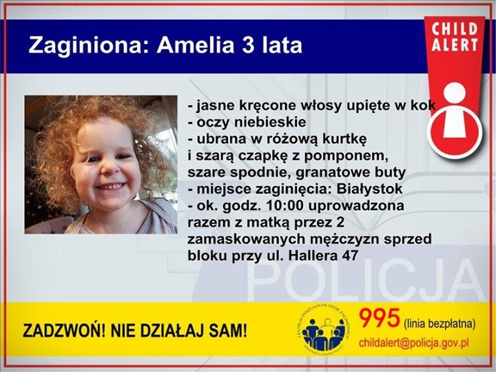 CHILD ALERT Policjanci zdecydowali się na opublikowanie wizerunku poszukiwanego ojca 3-letniej Amelki. Mężczyzna ten,…